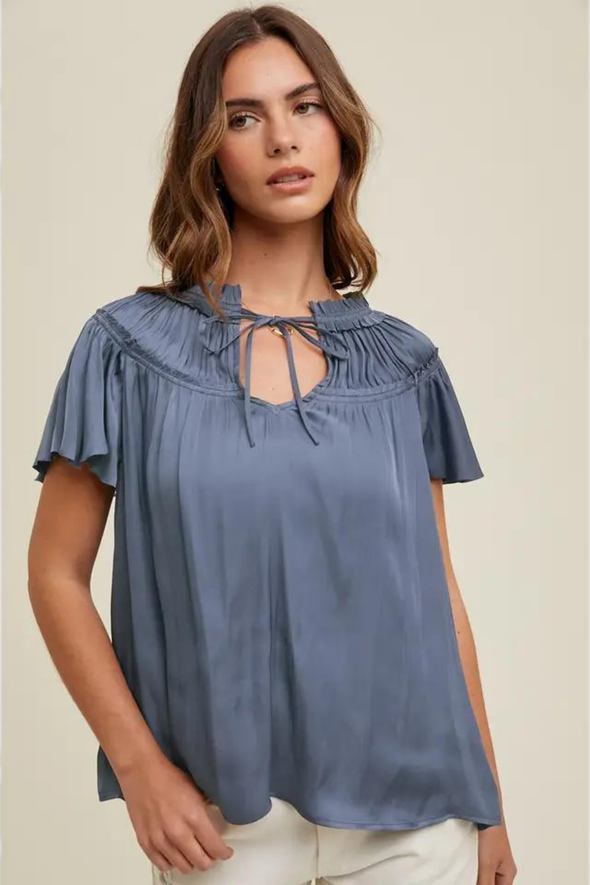 Satin Blouse - Slate Blue