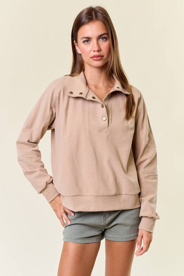 Buttery Soft Mock Neck Sweatshirt - Beige