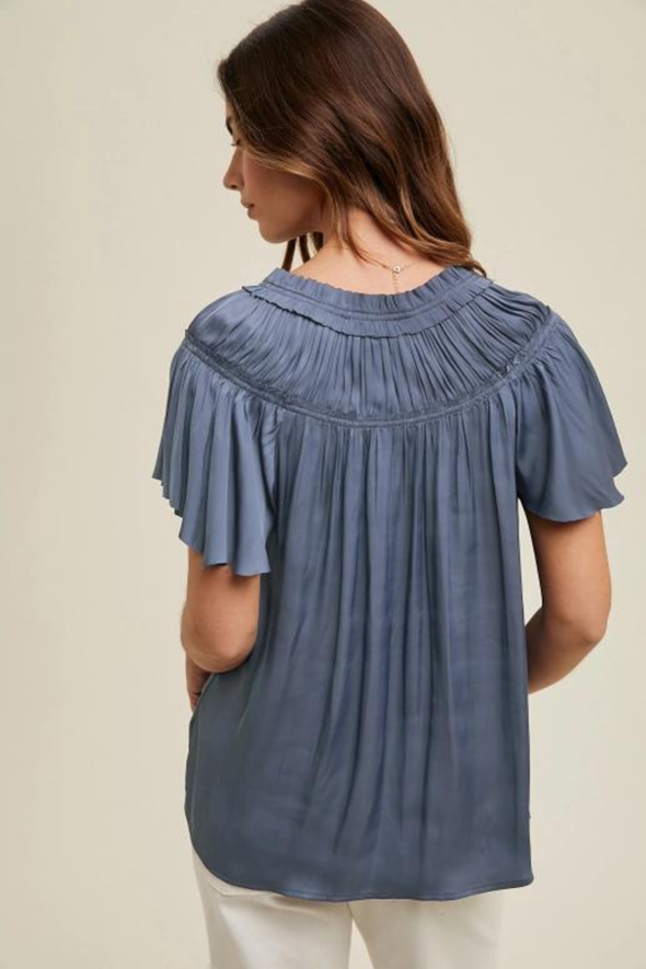 Satin Blouse - Slate Blue