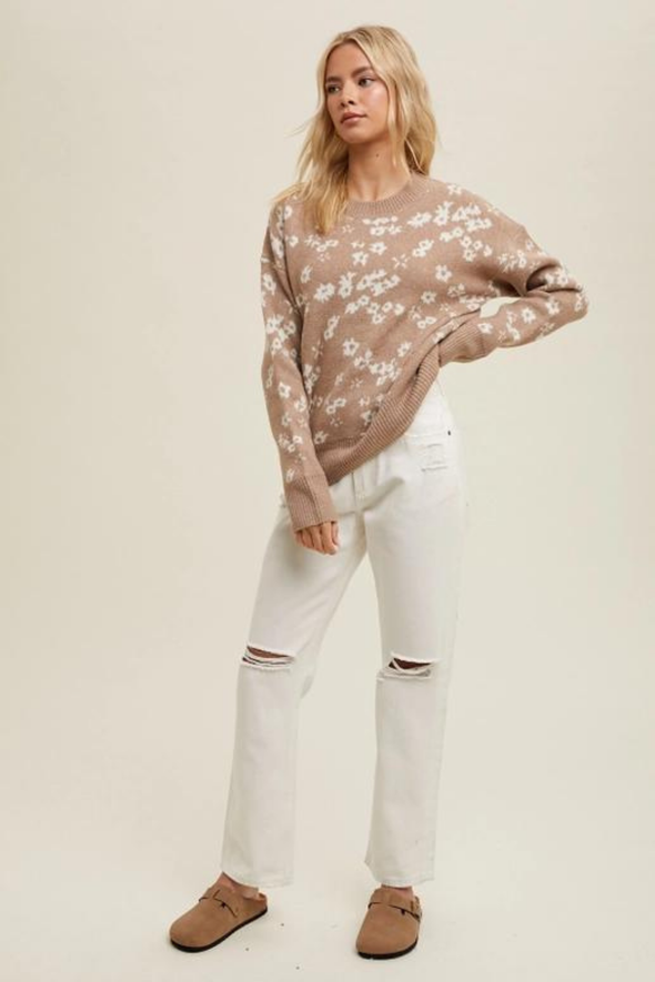 Floral Print Sweater - Mocha/Ivory