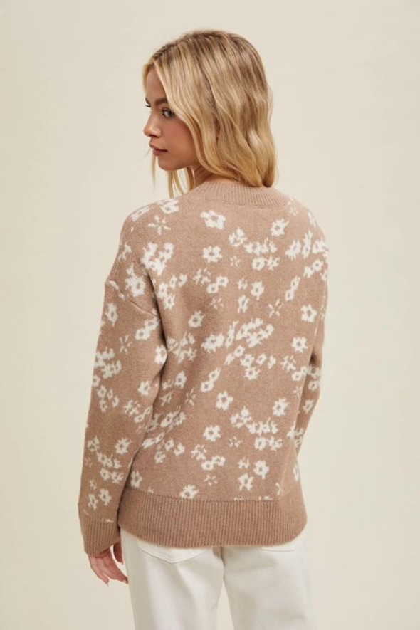 Floral Print Sweater - Mocha/Ivory