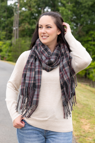 Scarf - Gray / Burgundy