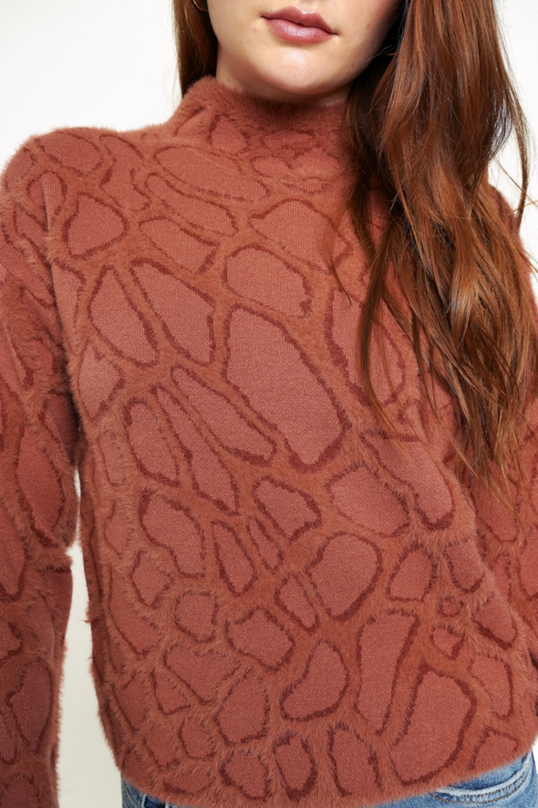 Fuzzy Patterned Sweater - Marsala