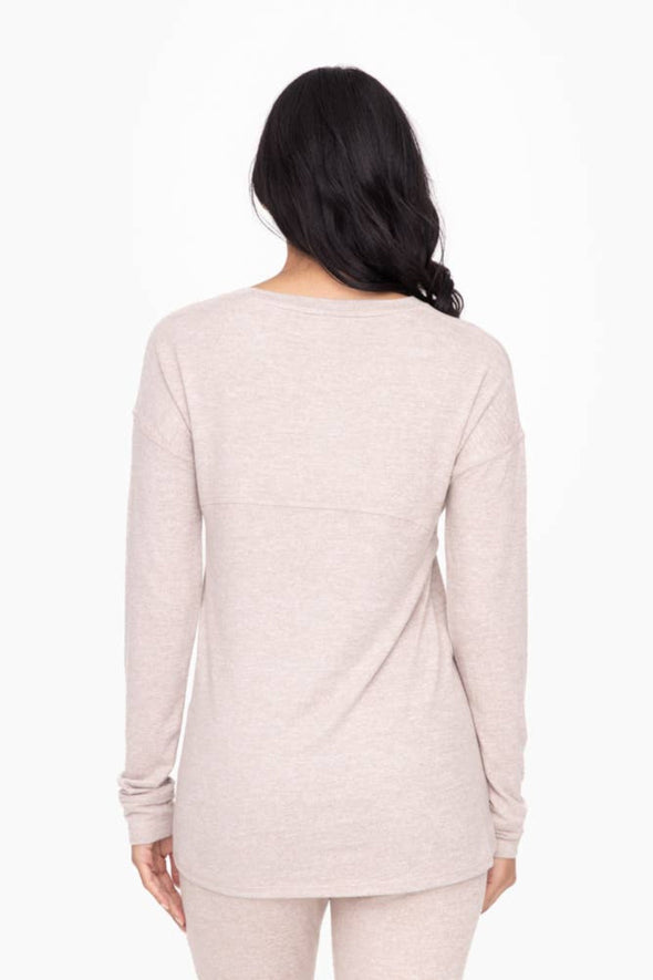 Brushed Crew Neck Top - Light Taupe