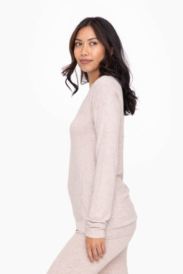 Brushed Crew Neck Top - Light Taupe