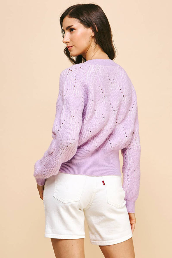 Pointelle Crewneck Sweater - Lavendar