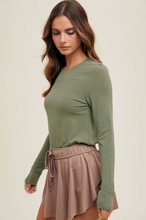 Basic Fitted Knit Top - Olive