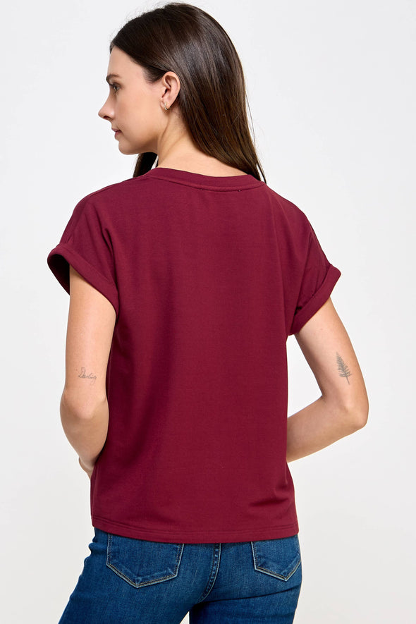 V-Neck T-Shirt - Burgundy