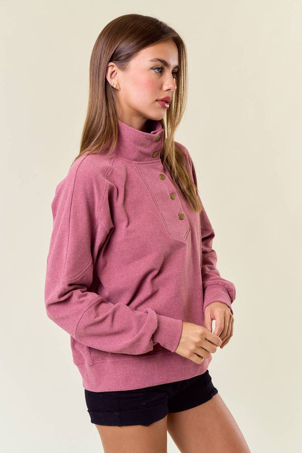 Buttery Soft Mock Neck Sweatshirt - Merlot