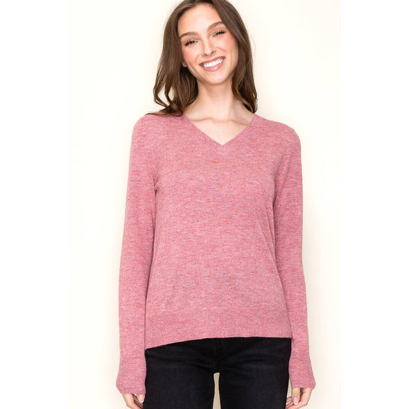 Lightweight Faux Cashmere V-Neck - Auburn