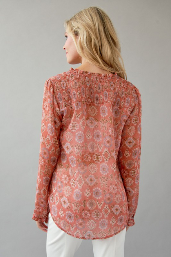 Printed Blouse - Coral Multi