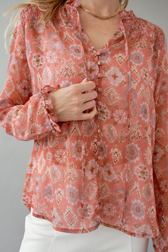 Printed Blouse - Coral Multi