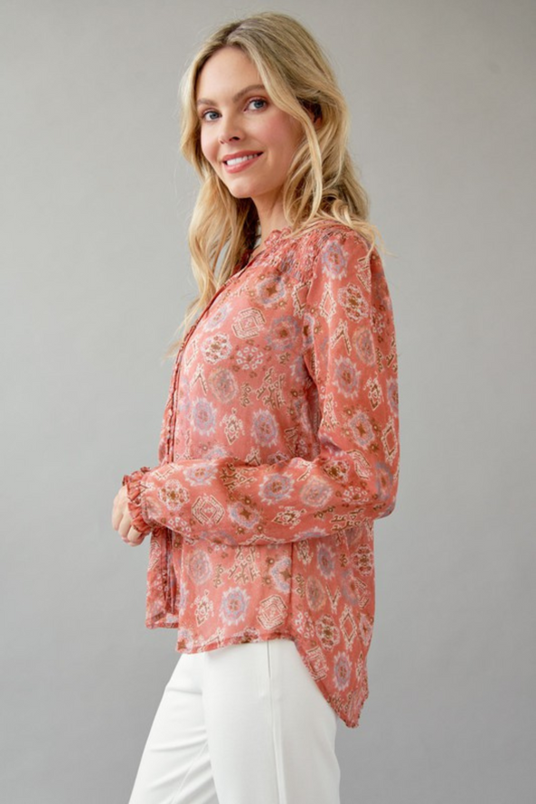 Printed Blouse - Coral Multi