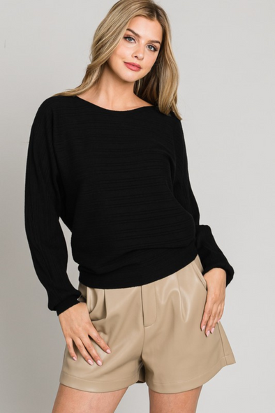 Fine Gauge Dolman Sleeve Sweater - Black