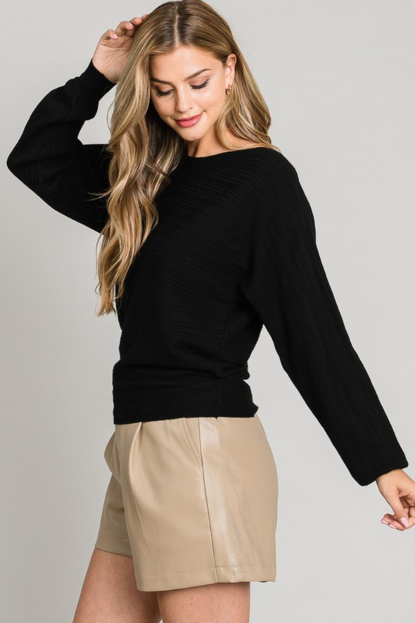 Fine Gauge Dolman Sleeve Sweater - Black