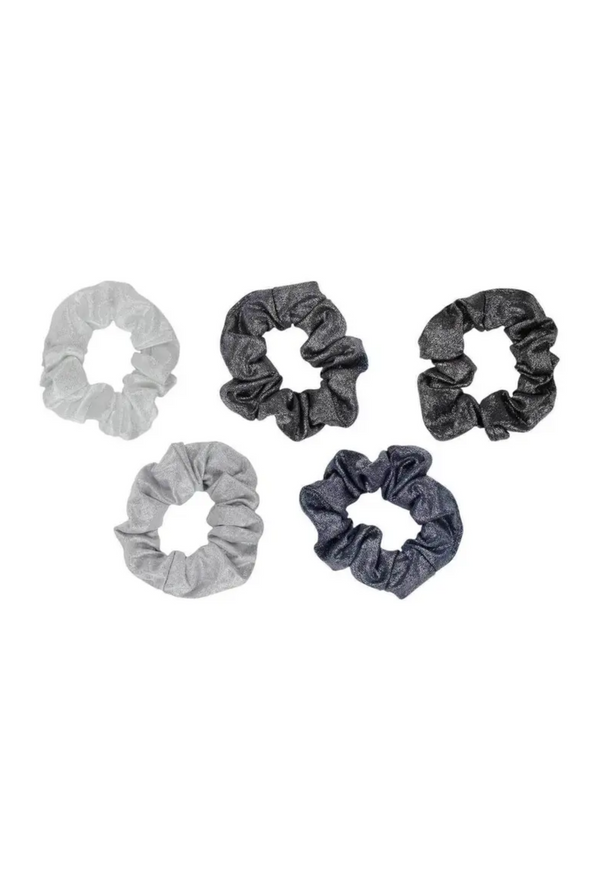 Set of 5 Metallic Scrunchies - Black