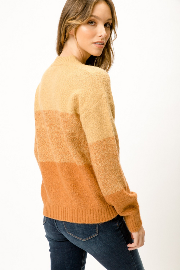 Color Block Balloon Sleeve Sweater - Toffee/Rust