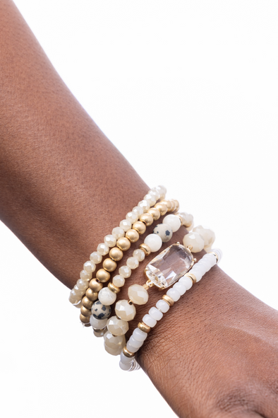 Crystal Beaded Bracelet - Ivory Natural