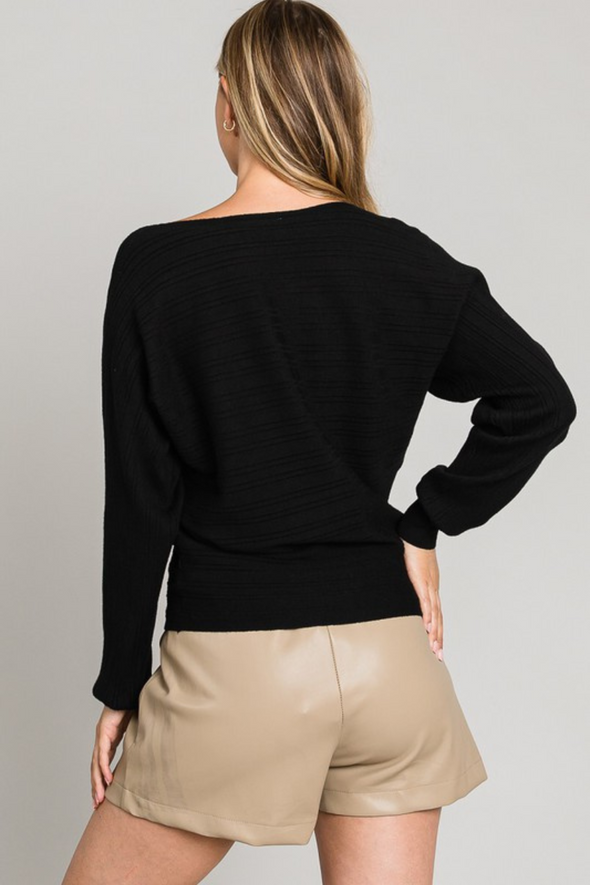 Fine Gauge Dolman Sleeve Sweater - Black