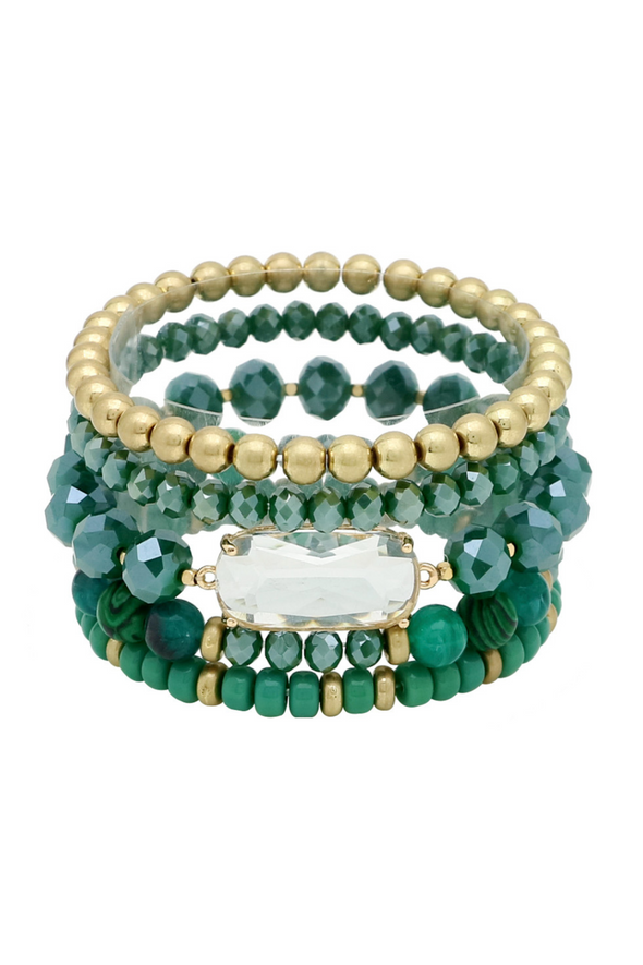 Crystal Beaded Bracelet - Dark Green