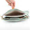 Abby Mint Crossbody handbag you can wear 3 ways!  A clutch, wristlet, or cross body!